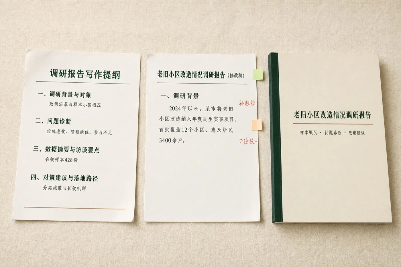任务、提纲与成稿的阶段交付示意